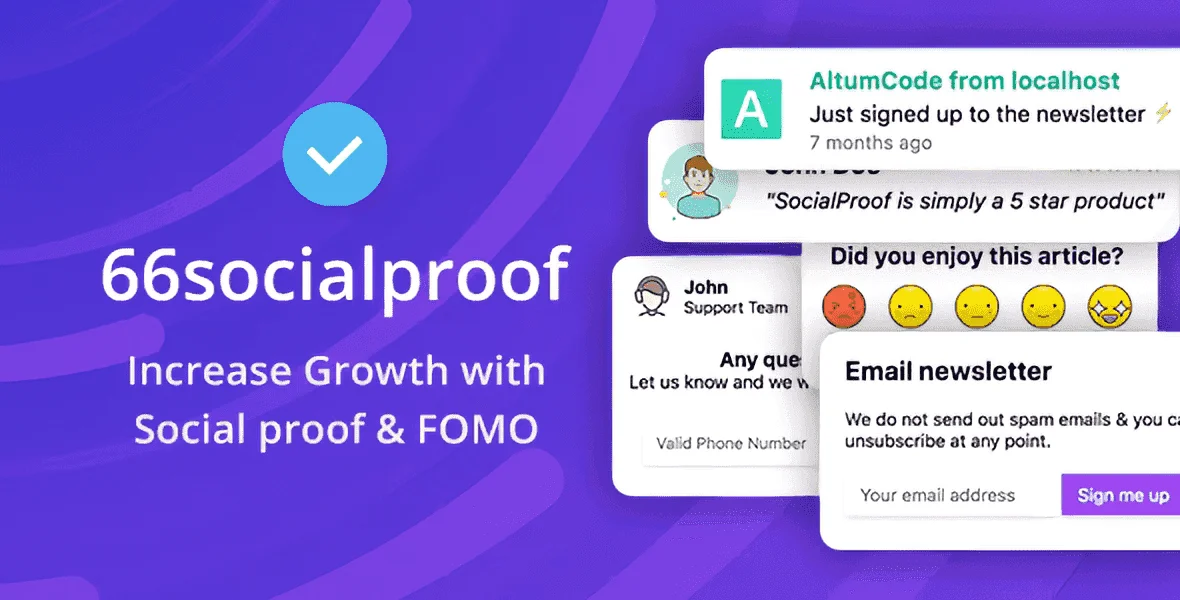 66SocialProofo social proof and FOMO notification widget dashboard for PHP websites