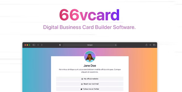 66vcard digital business card builder PHP script dashboard showing vCard themes and QR code generator