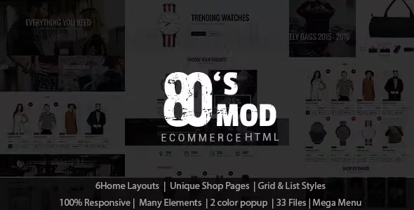 80s Vintage Retro Ecommerce HTML Template homepage preview showing retro-styled product grid and navigation