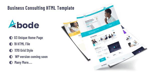 Abode Bootstrap 4 business template showcasing a clean single-page consulting website layout