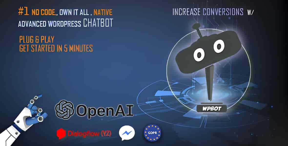 WPBot WordPress AI chatbot plugin interface showing conversational AI assistant