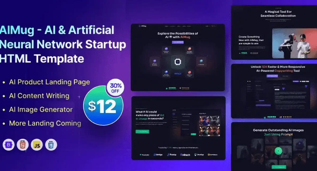 AIMug AI startup HTML5 template for artificial neural network websites