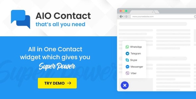 AIO Contact all-in-one contact widget for WordPress showing multiple contact options
