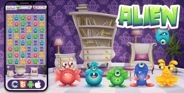 Alien Connect HTML5 rhythm game screenshot showing monster matching gameplay