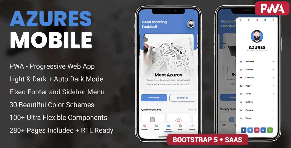 Azures mobile PWA HTML template preview on a smartphone screen