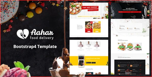 Aahar Bootstrap 4 food delivery template with clean flat design and responsive layout