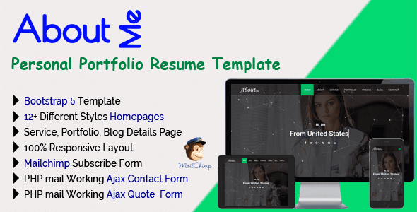AboutMe personal portfolio resume template homepage layout