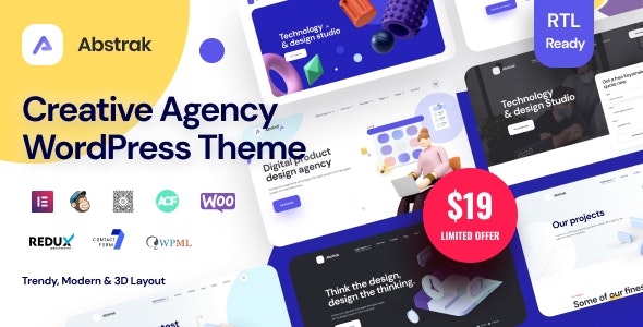 Abstrak creative agency WordPress theme for Elementor