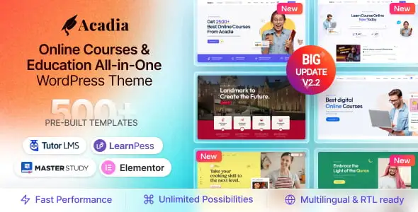 Acadia education WordPress theme for online courses and universities