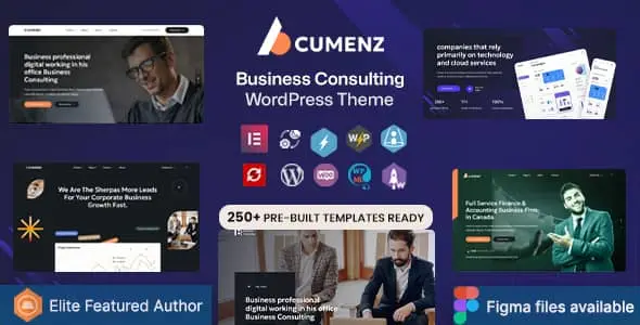 Acumenz business and consulting WordPress theme preview with Elementor page builder