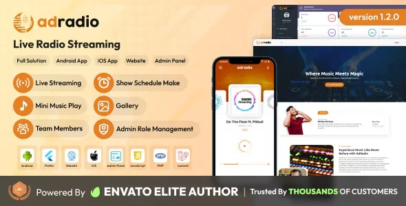 AdRadio live radio streaming platform with Flutter mobile apps and admin dashboard