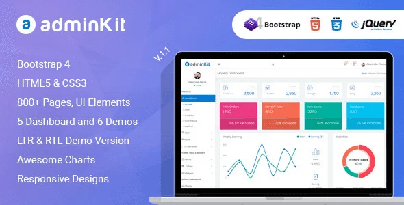 AdminKit Bootstrap 4 admin template dashboard preview