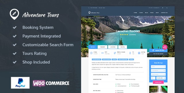 Adventure Tours WordPress theme for travel agencies featuring flexible tour booking and responsive design