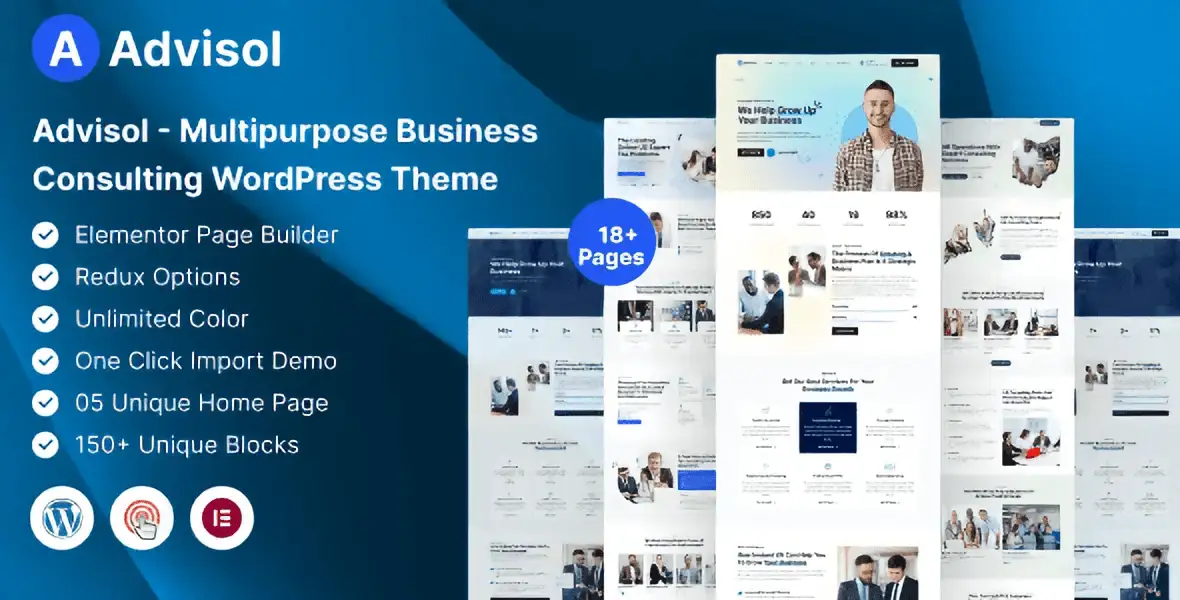 Advisol business consulting WordPress theme homepage preview