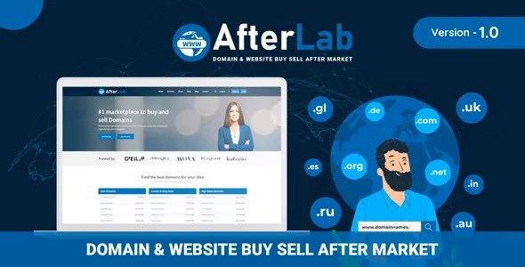 AfterLab domain and website marketplace script admin dashboard interface