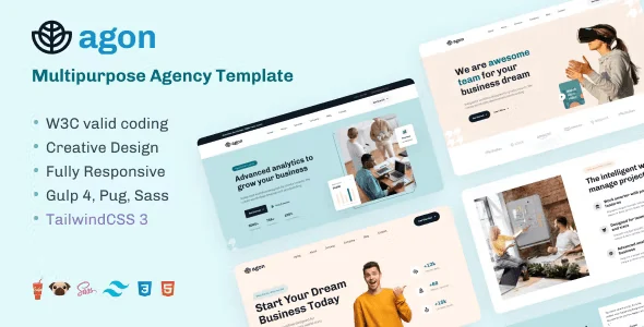 Agon multipurpose agency TailwindCSS HTML template preview showing modern agency website design