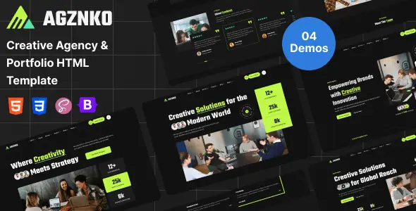 Agznko creative agency HTML template showcasing modern portfolio layout with Bootstrap responsive design