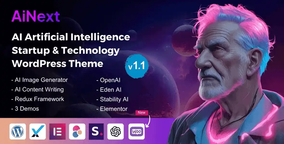 AiNext AI agency WordPress theme homepage demo on desktop and mobile