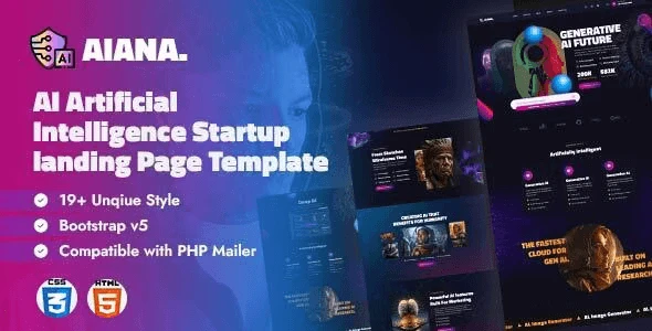 Aiana Bootstrap 5 AI landing page template one-page responsive design