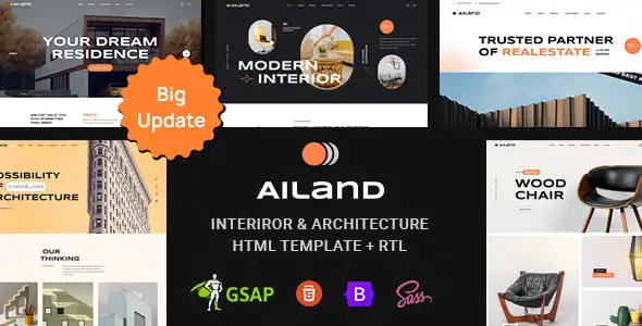 Ailand architecture and interior design HTML template preview with modern responsive layout