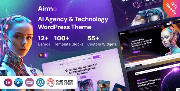 Aimo AI Agency WordPress Theme showcasing modern one-page design with Elementor compatibility