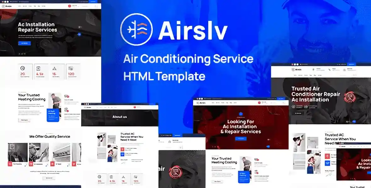 Airslv HVAC HTML template preview for heating and air conditioning service businesses