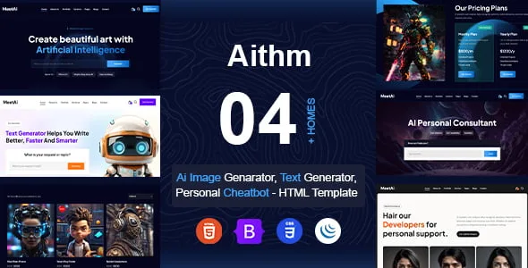 Aithm AI agency HTML template preview showing futuristic startup website design