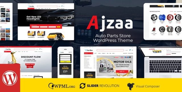 Ajzaa auto parts WordPress theme homepage preview with Elementor PRO layout