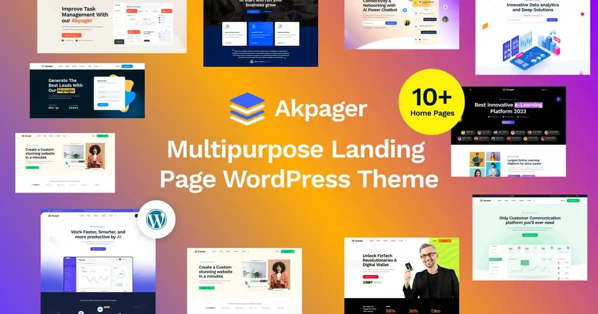 Akpager Landing Page Elementor WordPress Theme dashboard showcasing customizable layouts for SaaS and agency websites.