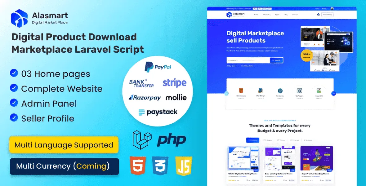 Alasmart multi-vendor digital product marketplace script for Laravel