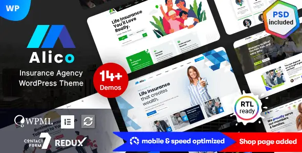 Alico insurance agency WordPress theme with Elementor page builder