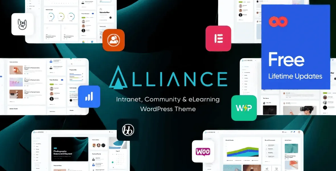 Alliance WordPress intranet theme dashboard showing events, notifications, and employee directory