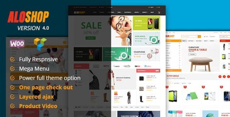 Alo Shop WooCommerce WordPress Theme showcasing a modern marketplace layout with RTL support and drag-and-drop builder