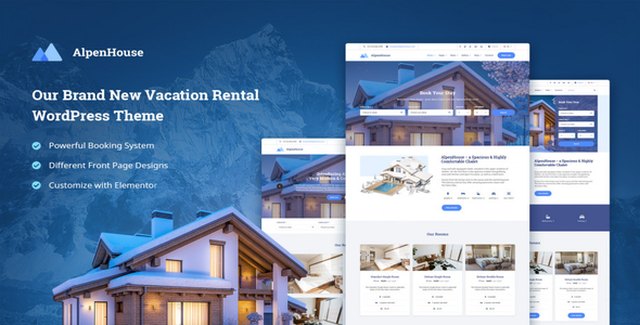 Alpenhouse WordPress hotel booking theme demo with property listings and booking calendar