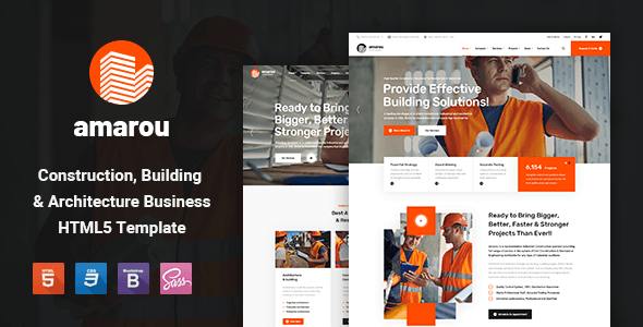 Amarou construction and building HTML5 template preview