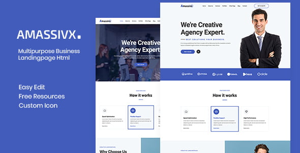 Amassivx multipurpose business landing page HTML template built with Bootstrap and HTML5