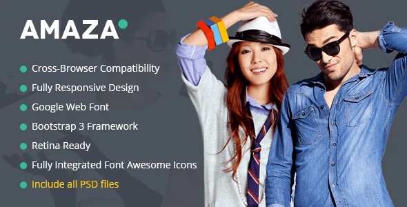 Amaza fashion e-commerce HTML template homepage with responsive Bootstrap design