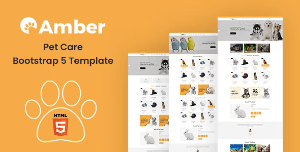 Amber pet care Bootstrap 5 template homepage preview