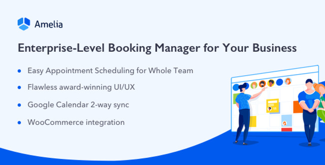 Amelia WordPress plugin dashboard showing appointment booking calendar and client management interface