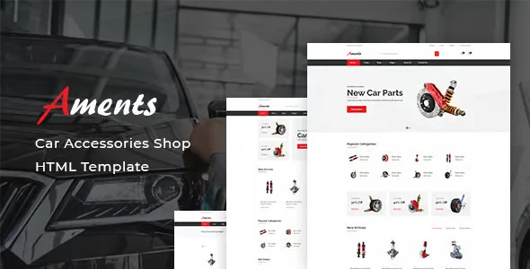 Aments car accessories shop HTML template preview showing responsive automotive e-commerce layout