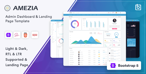 Amezia responsive admin dashboard template with dark and light layout options