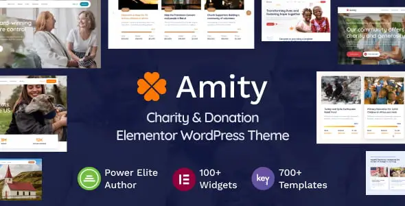 Amity charity and donation Elementor WordPress theme preview