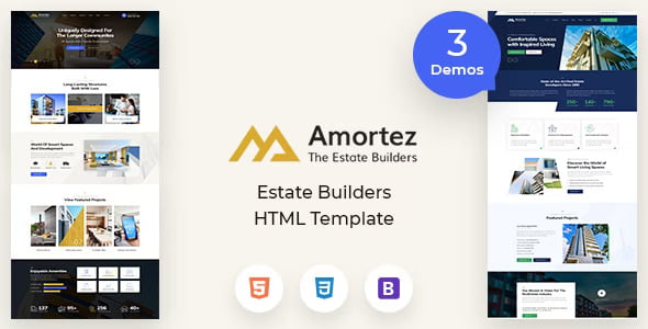 Amortez real estate HTML template homepage layout with Bootstrap and Elementor PRO