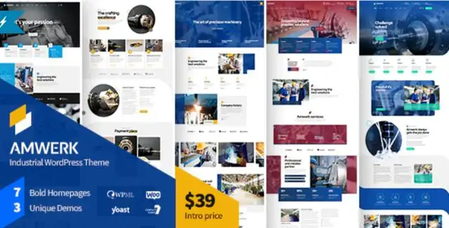 Amwerk industrial WordPress theme preview for manufacturing and construction websites