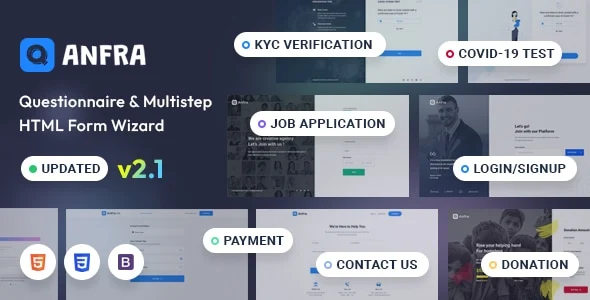 Anfra questionnaire and registration form wizard HTML template with modern responsive design