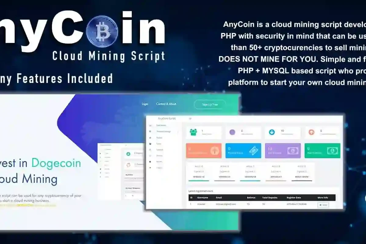 AnyCoin cloud mining script PHP platform interface preview