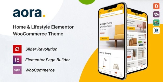 Aora Elementor WooCommerce theme homepage preview showing handmade lifestyle product store layout