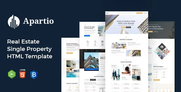 Apartio single property real estate HTML template homepage showing responsive property showcase layout
