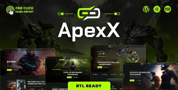 ApexX gaming WordPress theme with Elementor compatibility