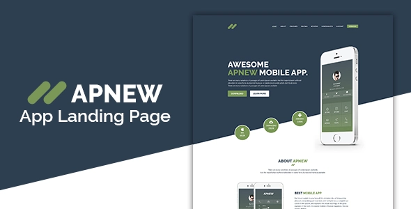 Apnew responsive HTML5 landing page template with modern flat design and Bootstrap framework